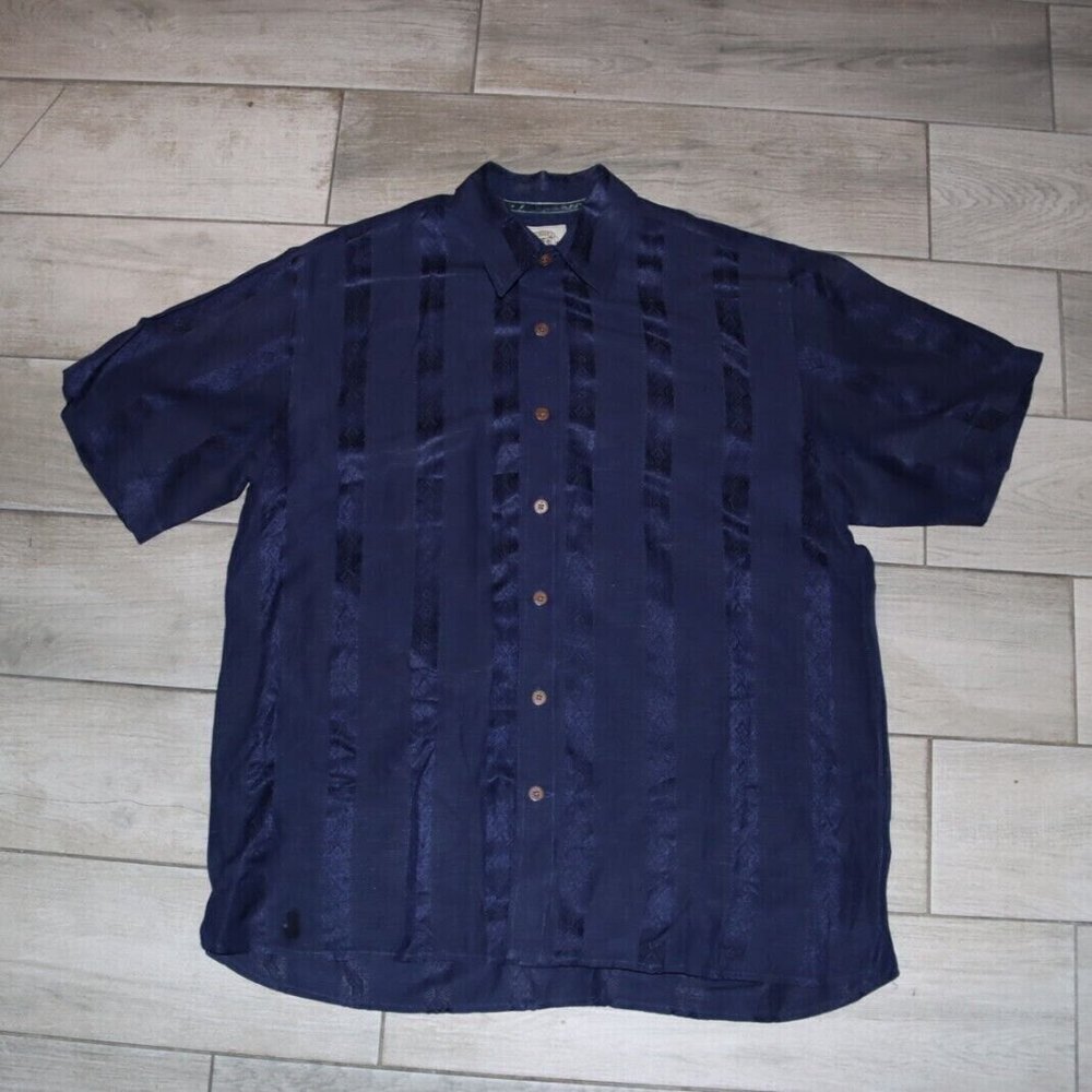 Pusser's West Indies Blue Short Sleeve 100% Silk Shirt Size Large